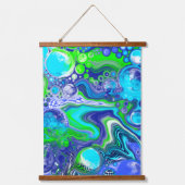 Blue and Green Fluid Art Hangband Wandteppich Mit Holzrahmen (Vorderseite)