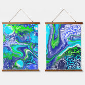 Blue and Green Fluid Art Hangband Wandteppich Mit Holzrahmen (Doppelt)
