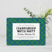 Blue and Green Football Game Game Watch Partys Einladung (Stehend Vorderseite)