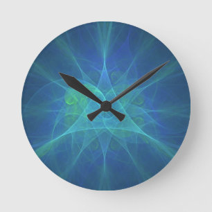 Blue And Green Fractal Runde Wanduhr