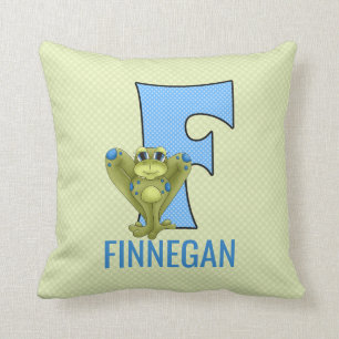 Blue and Green Frog and Polka Dots Letter F Kissen