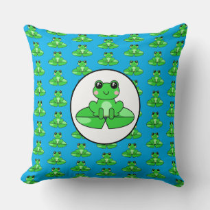 Blue and Green Frog Themed Kissen