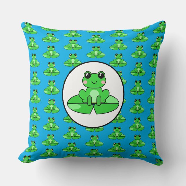 Blue and Green Frog Themed Kissen (Vorderseite)