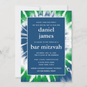 Blue and Green Gefärbte Krawatte Bar Mitzvah Singl Einladung (Vorderseite)