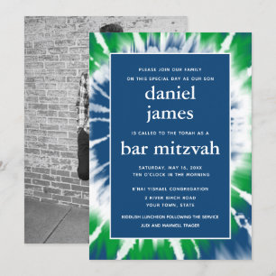 Blue and Green Gefärbte Krawatte Bar Mitzvah Singl Einladung