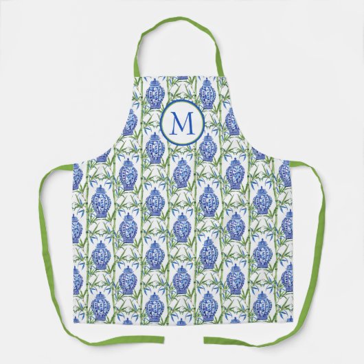 Blue and Green Ginger Jars and Bamboo Monogram Schürze (Vorderseite)