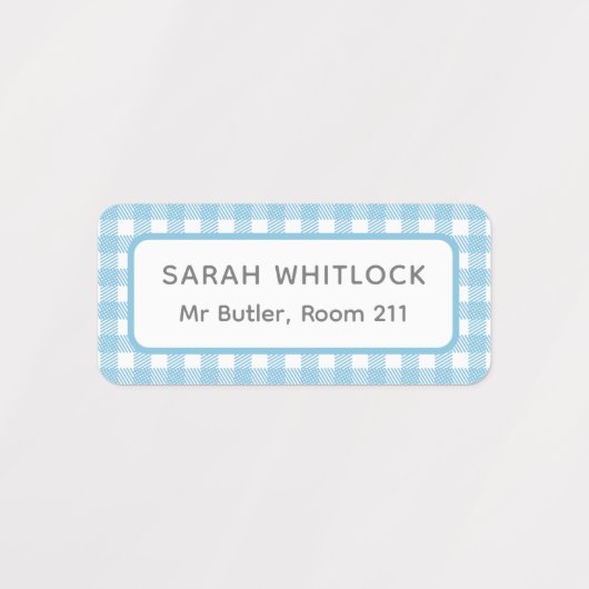 Blue and Green Gingham Kariert Four Kid School Etiketten (Design 2)