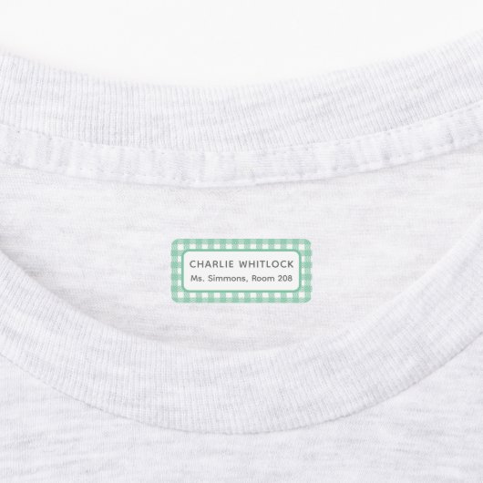 Blue and Green Gingham Kariert Four Kid School Etiketten (Befestigt)