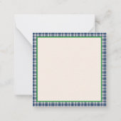 Blue and Green Gingham Plaid Tartan Monogram Mitteilungskarte (Rückseite)