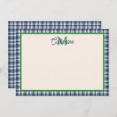Blue and Green Gingham Plaid Tartan Monogram Mitteilungskarte (Vorne/Hinten)