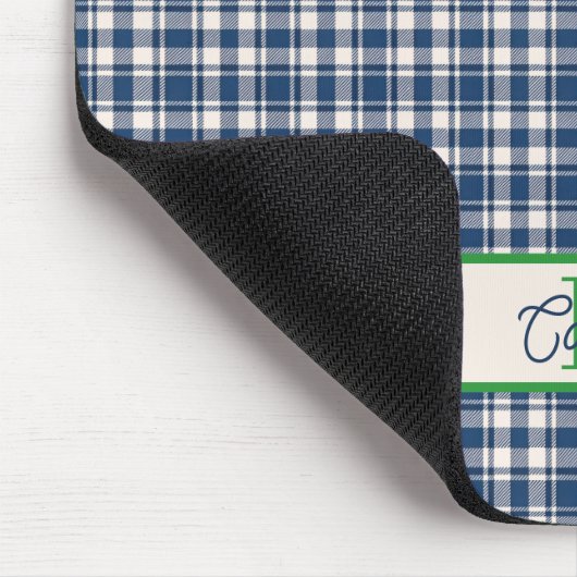 Blue and Green Gingham Plaid Tartan Monogram Mousepad (Ecke)