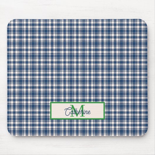Blue and Green Gingham Plaid Tartan Monogram Mousepad (Vorne)