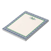 Blue and Green Gingham Plaid Tartan Monogram Notizblock (Rotiert)