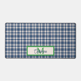 Blue and Green Gingham Plaid Tartan Monogram Schreibtischunterlage
