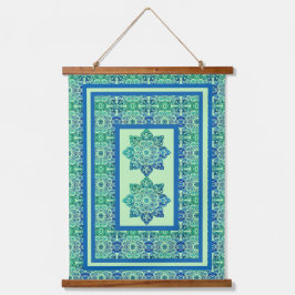 Blue and Green Hanging Tapestry Wandteppich Mit Holzrahmen