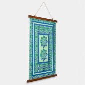 Blue and Green Hanging Tapestry Wandteppich Mit Holzrahmen (Gewinkelt)