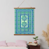 Blue and Green Hanging Tapestry Wandteppich Mit Holzrahmen (Schlafzimmer)