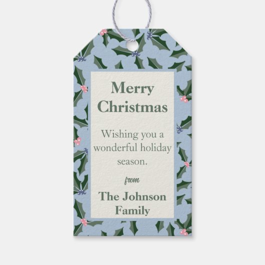 Blue and Green Holly Holiday Geschenkanhänger (Vorderseite)