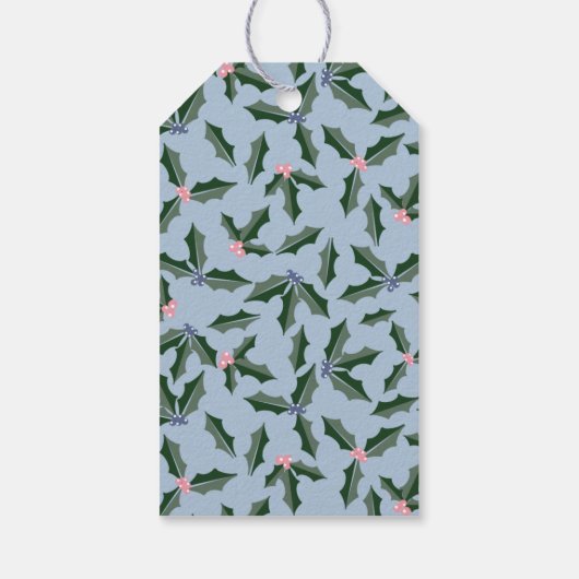 Blue and Green Holly Holiday Geschenkanhänger (Rückseite)