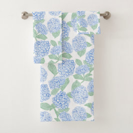 Blue and Green Hydrangea Floral Bath Towel Set