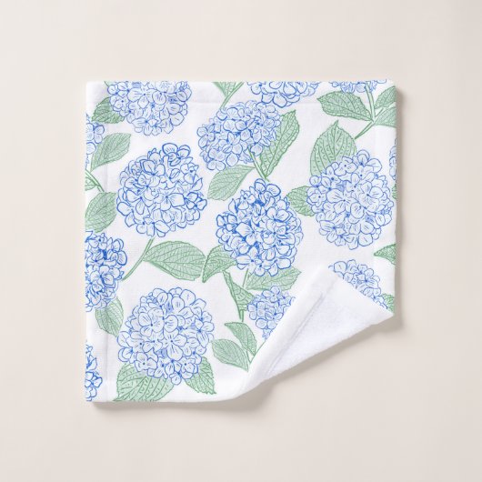 Blue and Green Hydrangea Floral Bath Towel Set (Waschlappen)