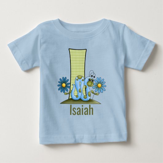 Blue and Green Inchworm Gingham Letter I Baby T-shirt (Vorderseite)