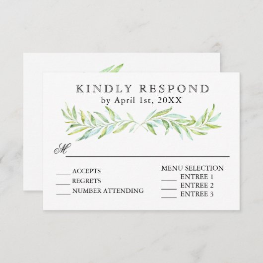Blue and Green Laurel Wreath Wedding RSVP (Vorne/Hinten)
