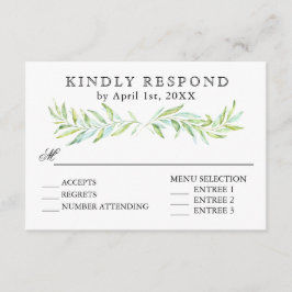 Blue and Green Laurel Wreath Wedding RSVP Karte