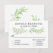 Blue and Green Laurel Wreath Wedding RSVP Karte (Vorne/Hinten)
