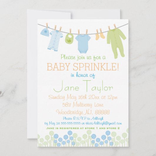 Blue and Green Litthes Baby Sprinkle Einladung (Vorderseite)