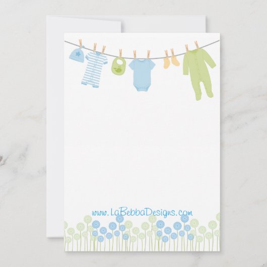 Blue and Green Litthes Baby Sprinkle Einladung (Rückseite)