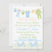 Blue and Green Litthes Sip and See Einladung (Vorderseite)