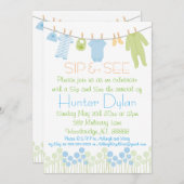 Blue and Green Litthes Sip and See Einladung (Vorne/Hinten)