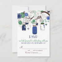 Blue and Green Mason Jars UAWG Wedding Einladung