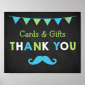 Blue and Green Mustache Chalkboard Baby Dusche Poster (Vorne)