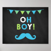 Blue and Green Mustache Chalkboard Baby Dusche Poster (Vorne)