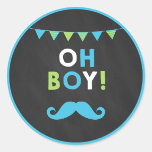 Blue and Green Mustache Litman Cupcake Toppers Runder Aufkleber