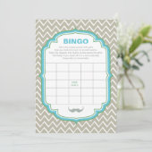 Blue and Green Mustak Baby Shower Bingo Game Card Einladung (Stehend Vorderseite)