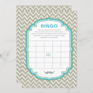 Blue and Green Mustak Baby Shower Bingo Game Card Einladung
