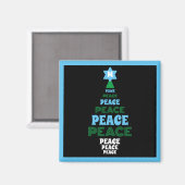 Blue and Green Peace Christmas Tree Single Initial Magnet (Vorderseite/Rückseite)