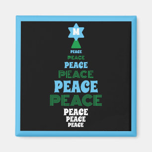 Blue and Green Peace Christmas Tree Single Initial Magnet