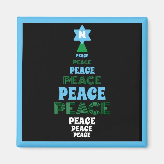 Blue and Green Peace Christmas Tree Single Initial Magnet (Vorne)