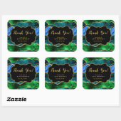 Blue and Green Peacock Agate Birthday Danke Quadratischer Aufkleber (Blatt)