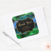 Blue and Green Peacock Agate Birthday Danke Quadratischer Aufkleber (Umschlag)