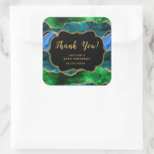 Blue and Green Peacock Agate Birthday Danke Quadratischer Aufkleber (Tasche)