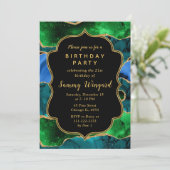 Blue and Green Peacock Agate Birthday Einladung (Stehend Vorderseite)