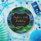 Blue and Green Peacock Agate Birthday Pappteller (Party)