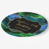 Blue and Green Peacock Agate Birthday Pappteller (Schrägansicht)