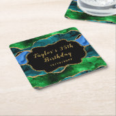 Blue and Green Peacock Agate Birthday Rechteckiger Pappuntersetzer (angewinkelt)