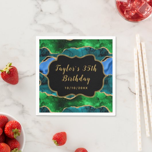 Blue and Green Peacock Agate Birthday Serviette (Beispiel)